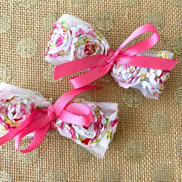 5/$25 Set of 2 Pink Flower Bow Clips or Headband - Picture 2 of 6
